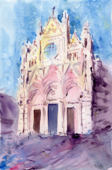 Schilderij getiteld "Siena cathedral, It…" door Elena Poigina, Origineel Kunstwerk, Aquarel