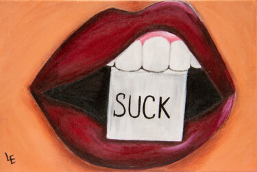 Painting titled "Ruby lips" by Elena Polak, Original Artwork, Acrylic Mounted on Wood Stretcher frame