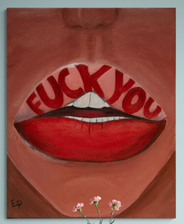Digitale Kunst getiteld "Red lips fuck you P…" door Elena Polak, Origineel Kunstwerk, 2D Digital Work