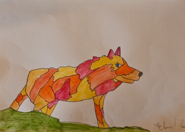 Dessin intitulée "Loup en morceau" par Eléna Rainaud, Œuvre d'art originale, Pastel