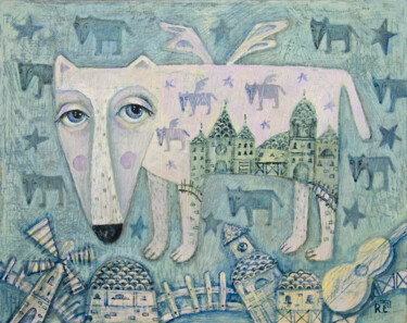 Pintura intitulada "Одинокий волк" por Elena Razina, Obras de arte originais, Acrílico Montado em artwork_cat.