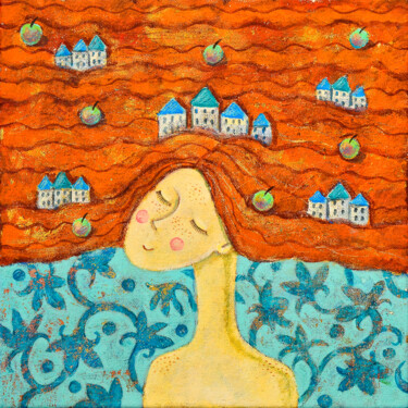Картина под названием "Молодые яблочки" - Елена Разина, Подлинное произведение искусства, Акрил Установлен на Деревянная рам…