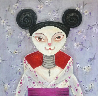 Картина под названием "Кимоно" - Елена Разина, Подлинное произведение искусства, Акрил Установлен на Деревянная рама для нос…