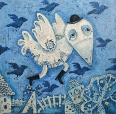 Картина под названием "Белая ворона" - Елена Разина, Подлинное произведение искусства, Акрил Установлен на Деревянная рама д…
