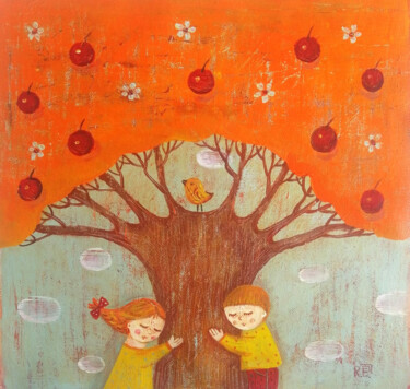 Картина под названием "Воспоминания о детс…" - Елена Разина, Подлинное произведение искусства, Акрил Установлен на Деревянна…