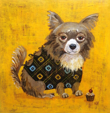 Картина под названием "Собака Кекс" - Елена Разина, Подлинное произведение искусства, Акрил Установлен на Деревянная рама дл…
