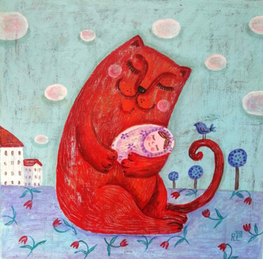 Malerei mit dem Titel "cat Baiyun" von Elena Razina, Original-Kunstwerk, Acryl Auf Keilrahmen aus Holz montiert