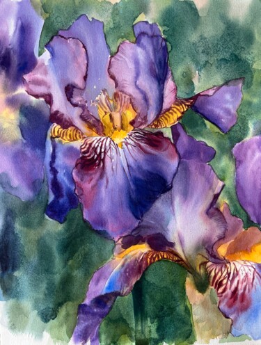 绘画 标题为“Iris bleus. Aquarel…” 由Elena Recondo, 原创艺术品, 水彩