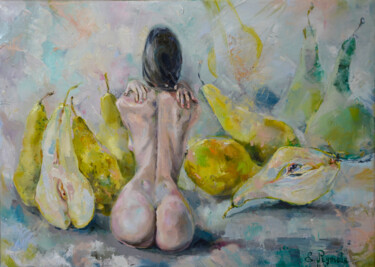 Pittura intitolato "Naked girl among ri…" da Elena Reutova, Opera d'arte originale, Olio Montato su Telaio per barella in le…