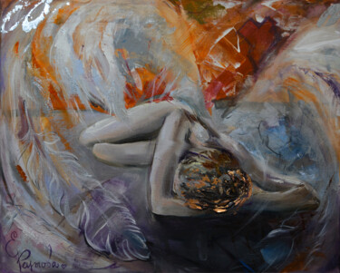 Painting titled "Huge angel wings. R…" by Elena Reutova, Original Artwork, Oil Mounted on Wood Stretcher frame