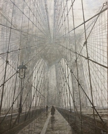 Painting titled "Brooklyn bridge" by Elenaartdobro, Original Artwork, Acrylic