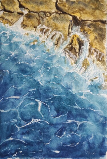 Painting titled "Treasured coast" by Elena Semenova, Original Artwork, Watercolor