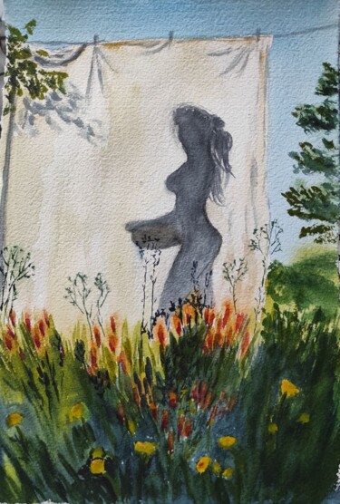 Картина под названием "Washing clothes" - Елена Семенова, Подлинное произведение искусства, Акварель