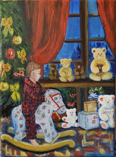 Painting titled "Gifts for Christmas" by Elena Semenova, Original Artwork, Oil
