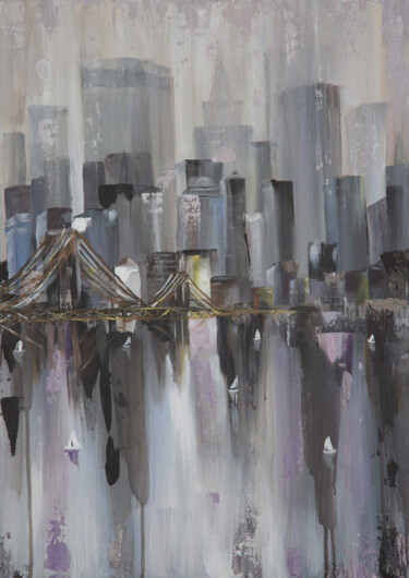 绘画 标题为“city in the fog” 由Елена Соболь, 原创艺术品, 丙烯 安装在木质担架架上