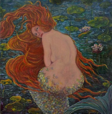 Painting titled "Marina" by Elena Stauffer, Original Artwork, Oil Mounted on Wood Stretcher frame