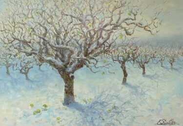 Painting titled "Winter" by Elena Stauffer, Original Artwork, Oil