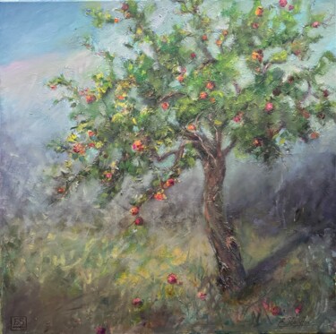 Painting titled "Apfelbaum" by Elena Stauffer, Original Artwork, Oil Mounted on Wood Stretcher frame