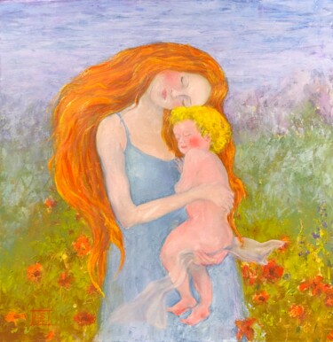 Malerei mit dem Titel "Mutter mit Kind" von Elena Stauffer, Original-Kunstwerk, Öl