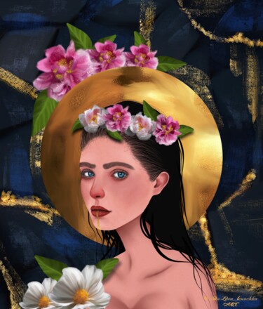 Цифровое искусство под названием "Золотой цветок" - Elena Stulova, Подлинное произведение искусства, 2D Цифровая Работа