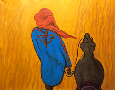 Painting titled "Tuareg with camel i…" by Elena Suprema, Original Artwork, Acrylic