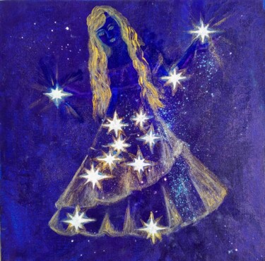 Malerei mit dem Titel "Virgo constellation" von Elena Titenko (LeTi), Original-Kunstwerk, Öl Auf Karton montiert