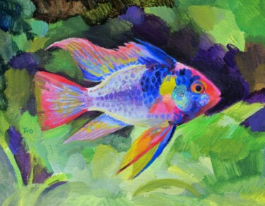 Malerei mit dem Titel "Bunter Fisch" von Elena Tronina, Original-Kunstwerk, Acryl