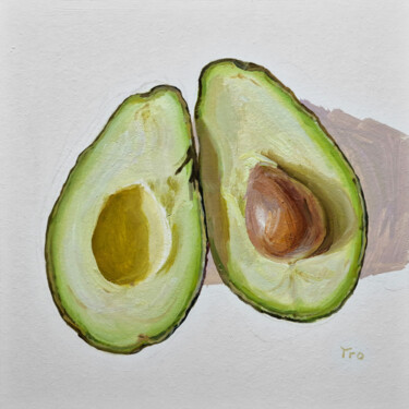 Картина под названием "Avocado auf weißem…" - Elena Tronina, Подлинное произведение искусства, Масло
