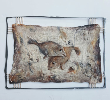Textile Art titled "Eleven fish" by Elena Tzirulnik, Original Artwork, Tapestry Mounted on Metal
