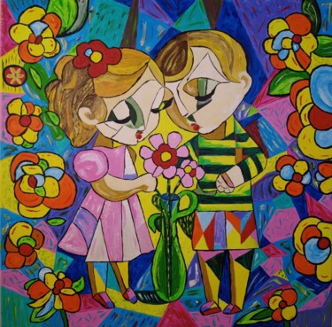 Painting titled "Lovers 02." by Elena Wink, Original Artwork, Acrylic Mounted on Wood Stretcher frame