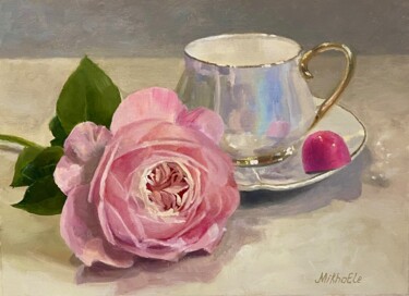 Painting titled "study with a pearl…" by Elena Mikhailova, Original Artwork, Oil