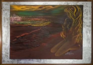Painting titled "Night Reflection -…" by Elena Dimopoulos, Original Artwork