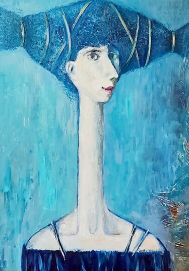 Malarstwo zatytułowany „The girl in blue” autorstwa Elena Dobrynina, Oryginalna praca, Olej