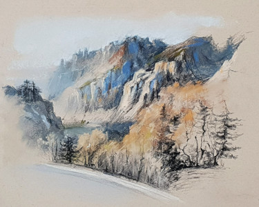 Dessin intitulée "Mystical Mountains.…" par Elena Genkin, Œuvre d'art originale, Pastel