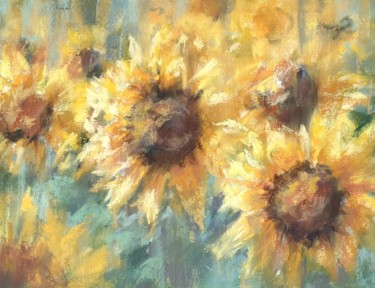 Schilderij getiteld "Sunflowers fields.…" door Elena Genkin, Origineel Kunstwerk, Pastel