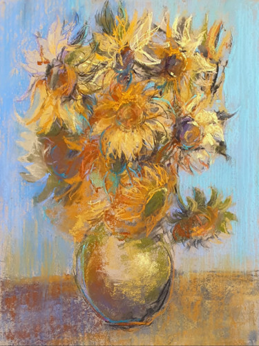 绘画 标题为“Sunflowers in a vas…” 由Elena Genkin, 原创艺术品, 粉彩