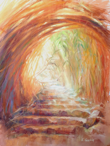 Painting titled "Stairway to Heaven" by Elena Genkin, Original Artwork, Pastel