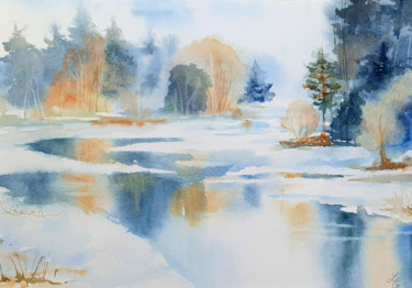Painting titled "Melting snow. 2nd e…" by Elena Genkin, Original Artwork, Watercolor