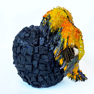 Sculptuur getiteld "Apple. Coal And Gold" door Elena Kirillova, Origineel Kunstwerk, Mozaïek