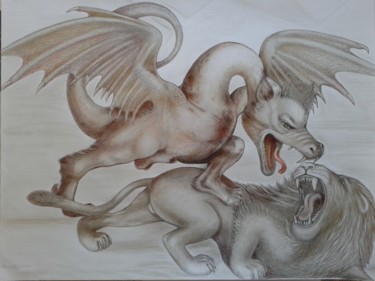 Рисунок под названием "Dragon de Léonardo…" - Elena Nesytova, Подлинное произведение искусства, Графит