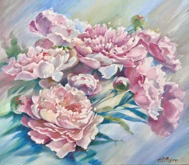 Pintura titulada "Garden Peonies" por Elena Sergo, Obra de arte original, Oleo