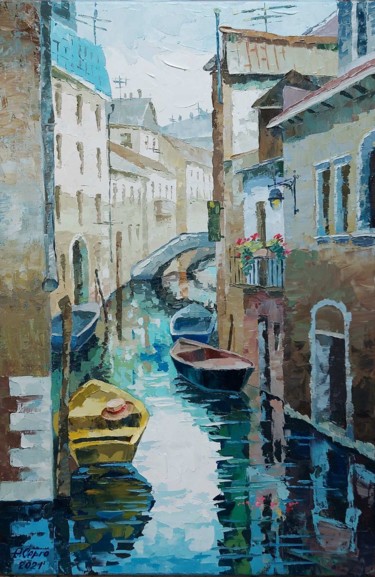 Картина под названием "Venice. Emerald can…" - Елена Серго, Подлинное произведение искусства, Масло