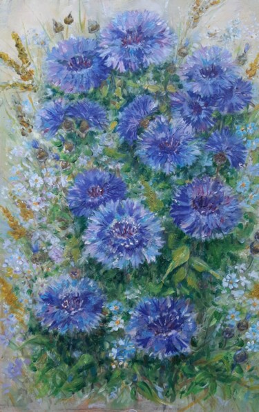Pintura intitulada "Blue flowers" por Elena Shchenina, Obras de arte originais, Óleo