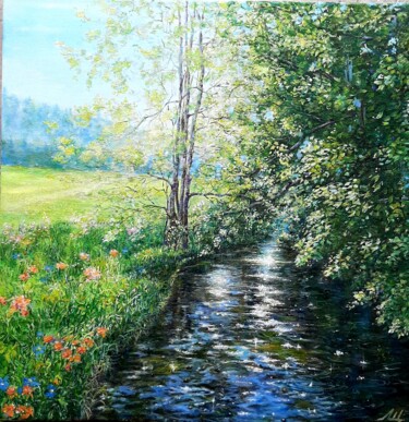 Pintura intitulada "cool stream on a su…" por Elena Shchenina, Obras de arte originais, Óleo