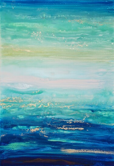 Schilderij getiteld "Greek Summer" door Eleni Denart, Origineel Kunstwerk, Acryl Gemonteerd op Frame voor houten brancard