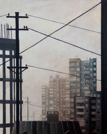 Schilderij getiteld "Спальный район в Ро…" door Eleonora Rom, Origineel Kunstwerk, Acryl