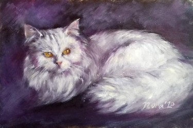 Pittura intitolato "White cat custom pe…" da Eleonora Taranova, Opera d'arte originale, Olio