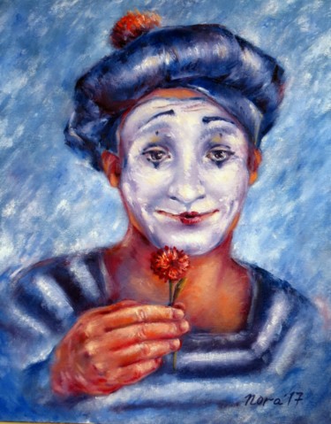 Картина под названием "French clown in Lov…" - Eleonora Taranova, Подлинное произведение искусства, Масло