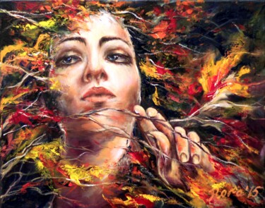 Pintura intitulada "Autumn Girl origina…" por Eleonora Taranova, Obras de arte originais, Óleo Montado em Armação em madeira