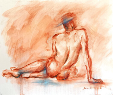 Malerei mit dem Titel "Male body figure nu…" von Eleonora Taranova, Original-Kunstwerk, Öl Auf Keilrahmen aus Holz montiert